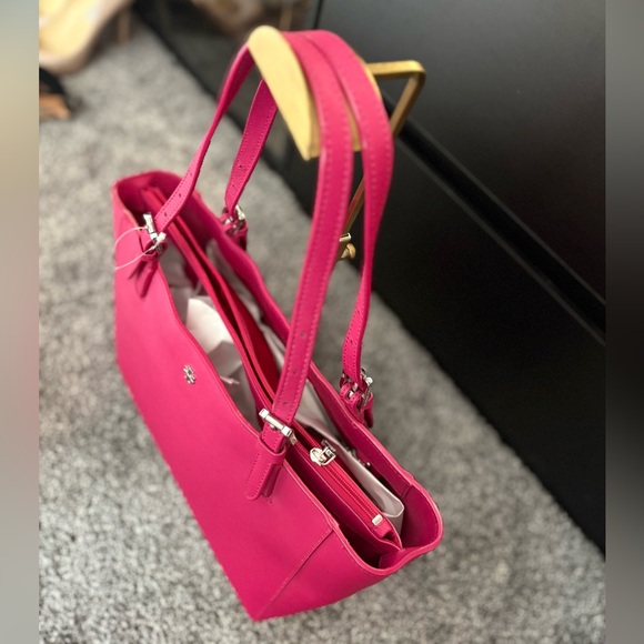 Tory Burch Fuchsia Leather Tote with Logo Accent - Picture 9 of 13